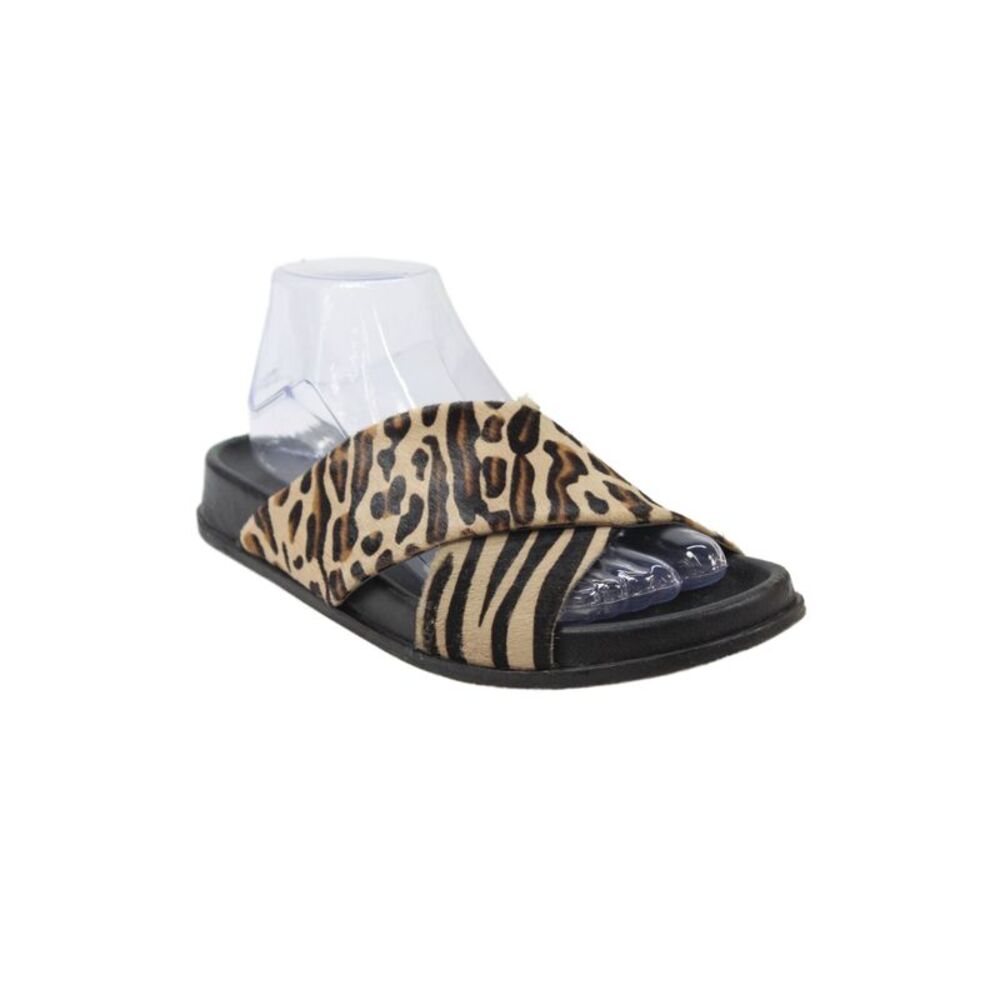 Anine Bing Womens Leopard Printed Pony Hair Cross Strap Sandals Brown Size 37